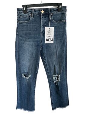 RFM Dylan Boyfriend Boho Cropped Distressed Straight Leg Jeans 7/28